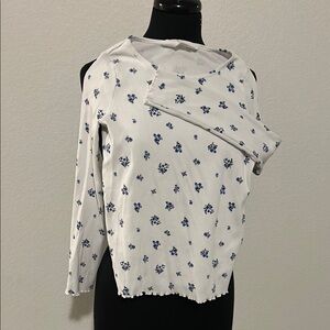 Girls Floral Print White and Blue Top